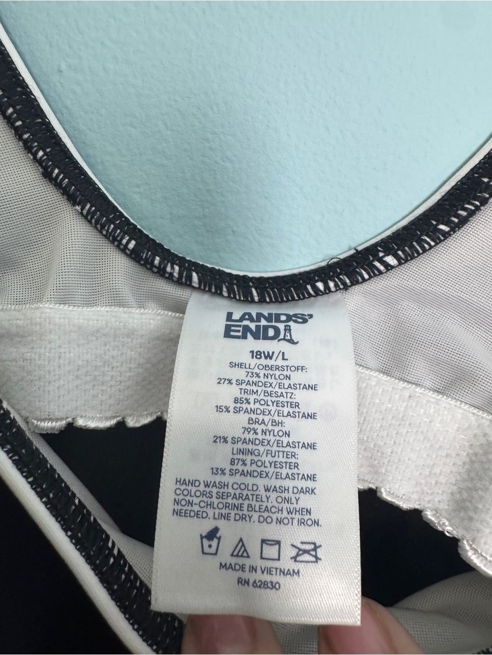 Lands' End Black, Blue & White Colorblock One-Piece 0099 - Picture 3 of 3
